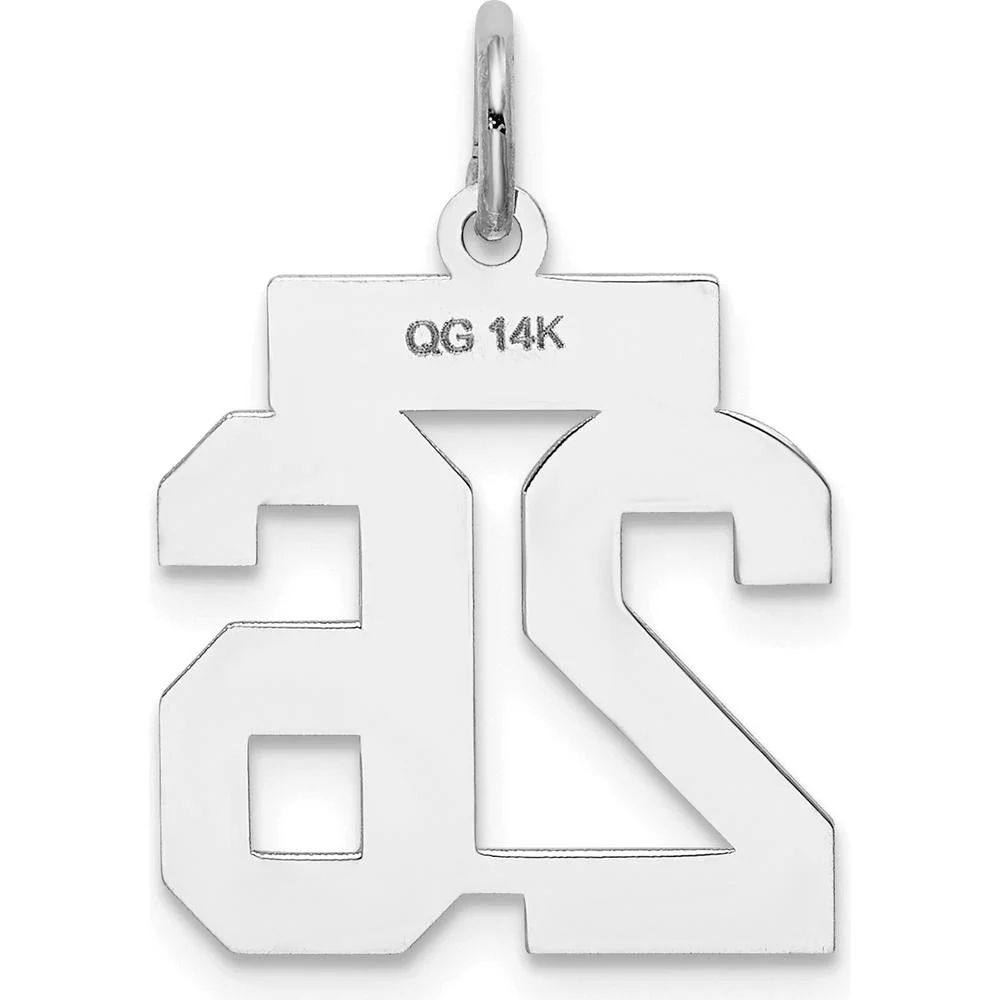 14K White Gold Satin Number 26 Charm Pendant - Laser Cut Rhodium Finish by Oro Pregiato - Image 3