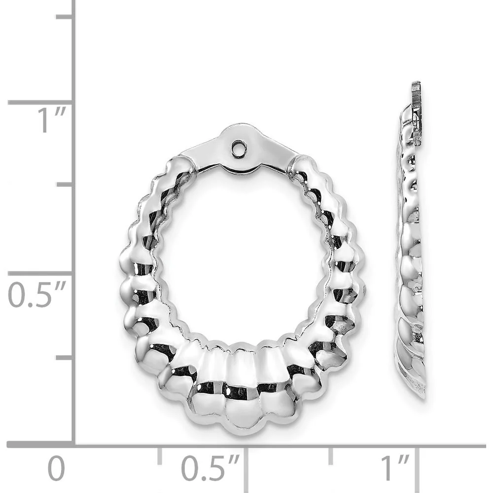 14K White Gold Scalloped Hoop Earring Jackets with Rhodium Plating - 25mm Length by Oro Pregiato - Image 4