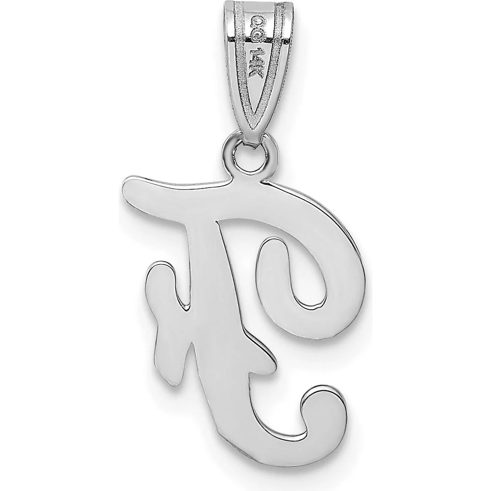 14K White Gold Script Letter "F" Initial Pendant with Polished Finish and Rhodium Plating by Oro Pregiato - Image 3