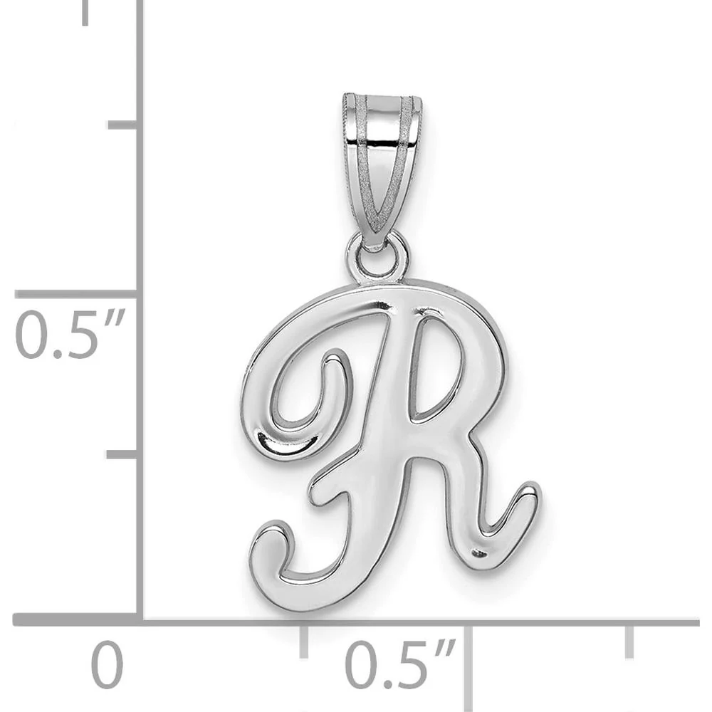 14K White Gold Script Letter R Initial Pendant - Polished Rhodium Plated Finish by Oro Pregiato - Image 4