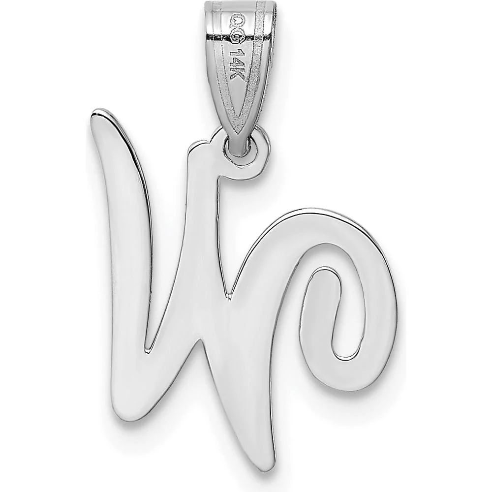 14K White Gold Script Letter W Pendant with Polished Finish - Medium Size by Oro Pregiato - Image 3