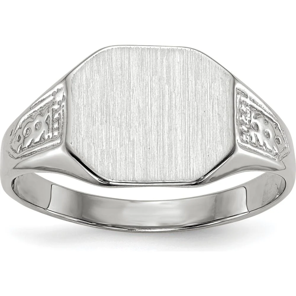 14K White Gold Signet Ring with Polished & Brushed Finish - 9x10.5mm Top Size - Size 6 by Oro Pregiato