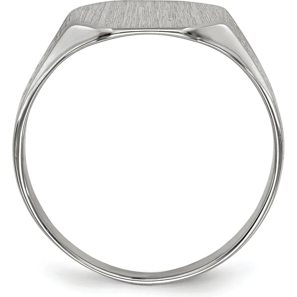 14K White Gold Signet Ring with Polished & Brushed Finish - 9x10.5mm Top Size - Size 6 by Oro Pregiato - Image 2