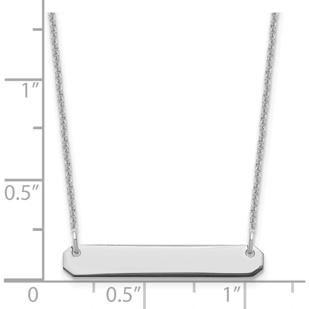 14K White Gold Small Blank Bar Necklace with Rhodium Plated Cable Chain - 18" Length by Oro Pregiato - Image 3