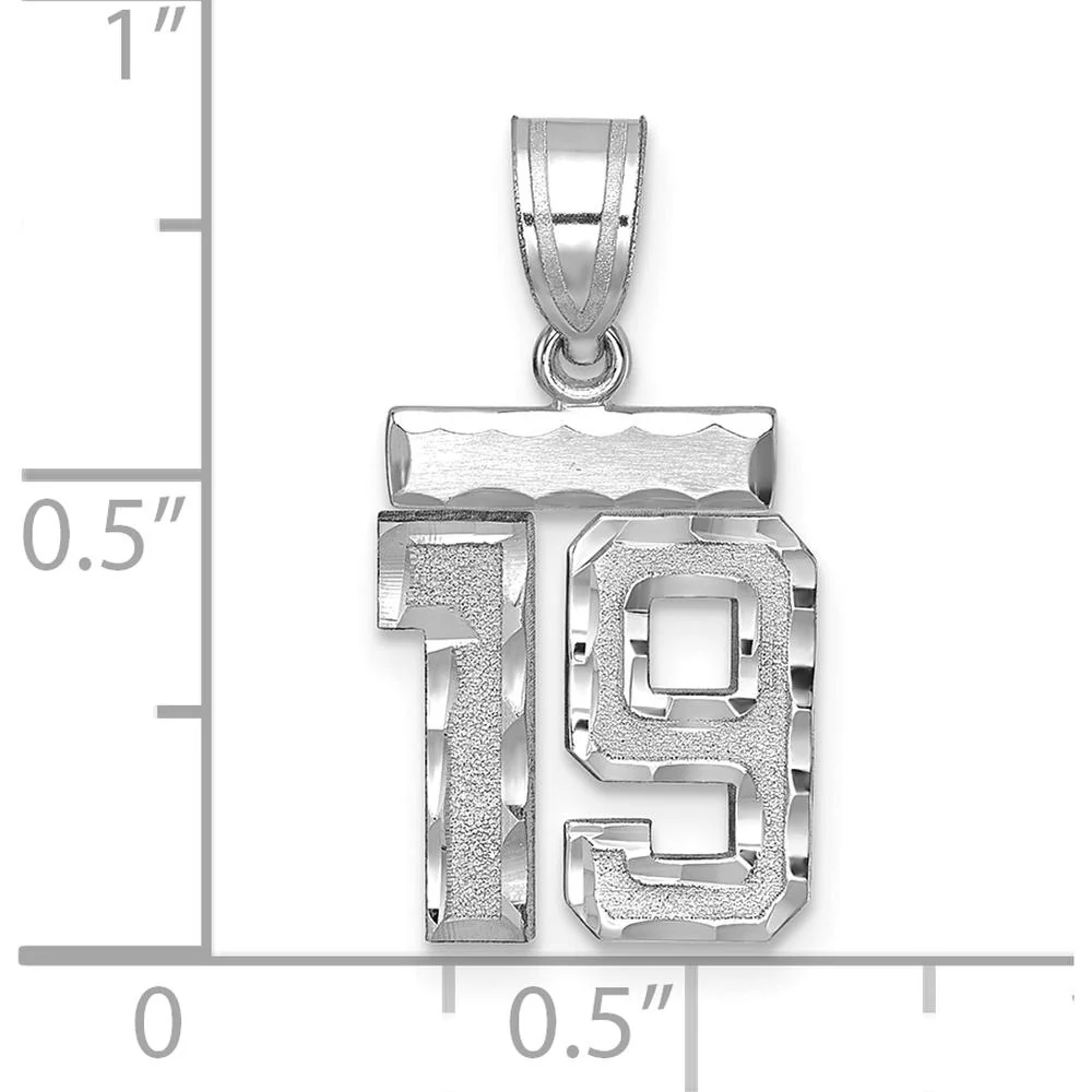 14K White Gold Small Brushed and Diamond-Cut Number 19 Pendant by Oro Pregiato - Image 2