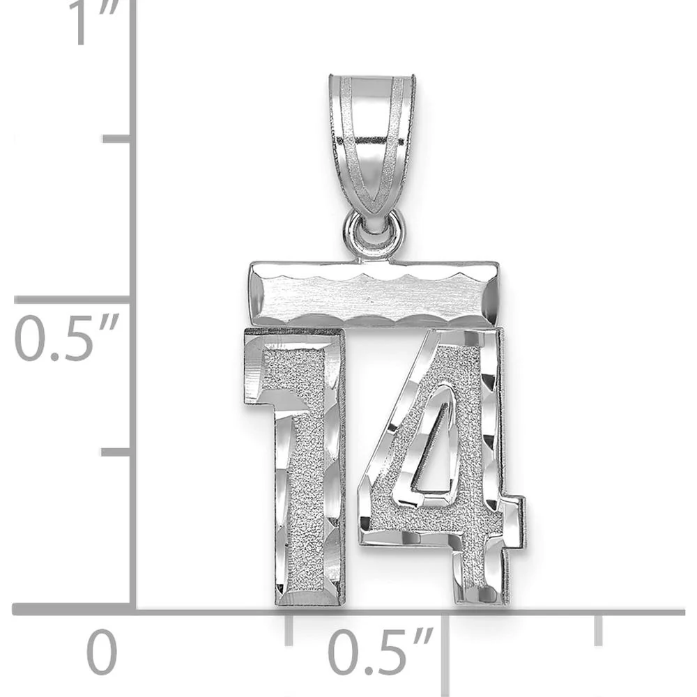 14K White Gold Small Brushed Diamond-Cut Number 14 Charm by Oro Pregiato - Image 2