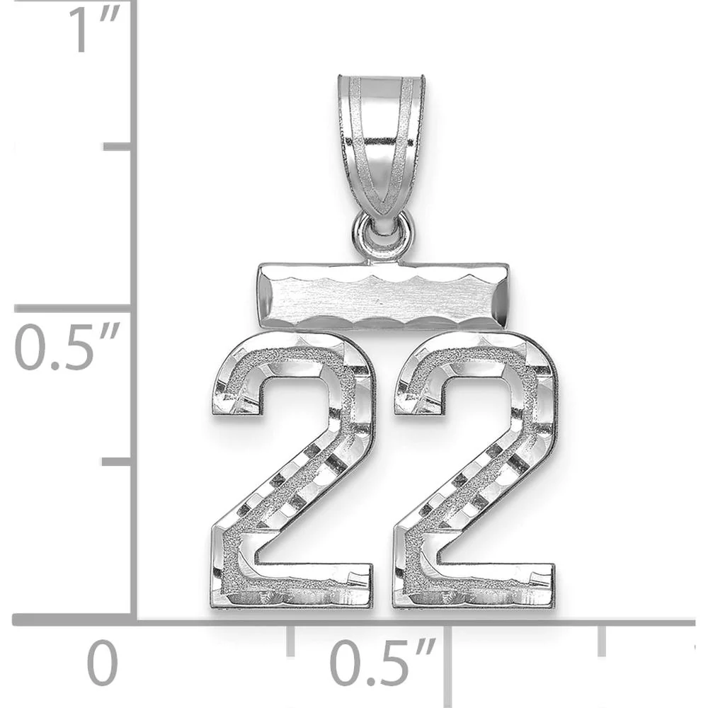 14K White Gold Small Brushed Diamond-Cut Number 22 Pendant by Oro Pregiato - Image 2