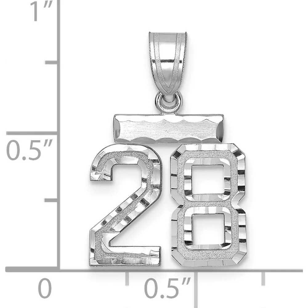 14K White Gold Small Diamond-Cut Brushed Number 28 Pendant by Oro Pregiato - Image 2