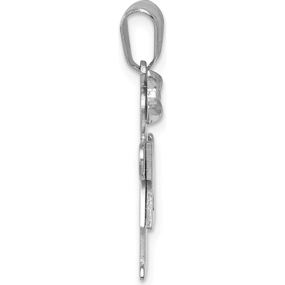 14K White Gold Small Girl Charm with Bow and Round Diamond - 0.015 Carat Total Diamond Weight by Oro Pregiato - Image 2