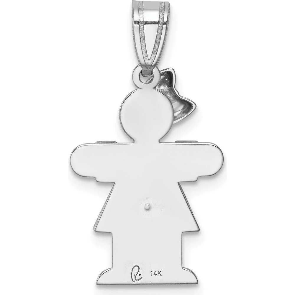 14K White Gold Small Girl Charm with Bow and Round Diamond - 0.015 Carat Total Diamond Weight by Oro Pregiato - Image 4