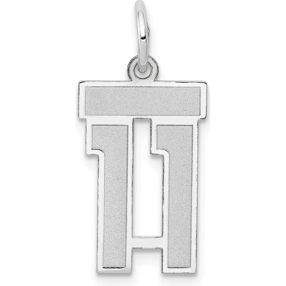 14K White Gold Small Satin Number 11 Charm Pendant with Rhodium Plating by Oro Pregiato