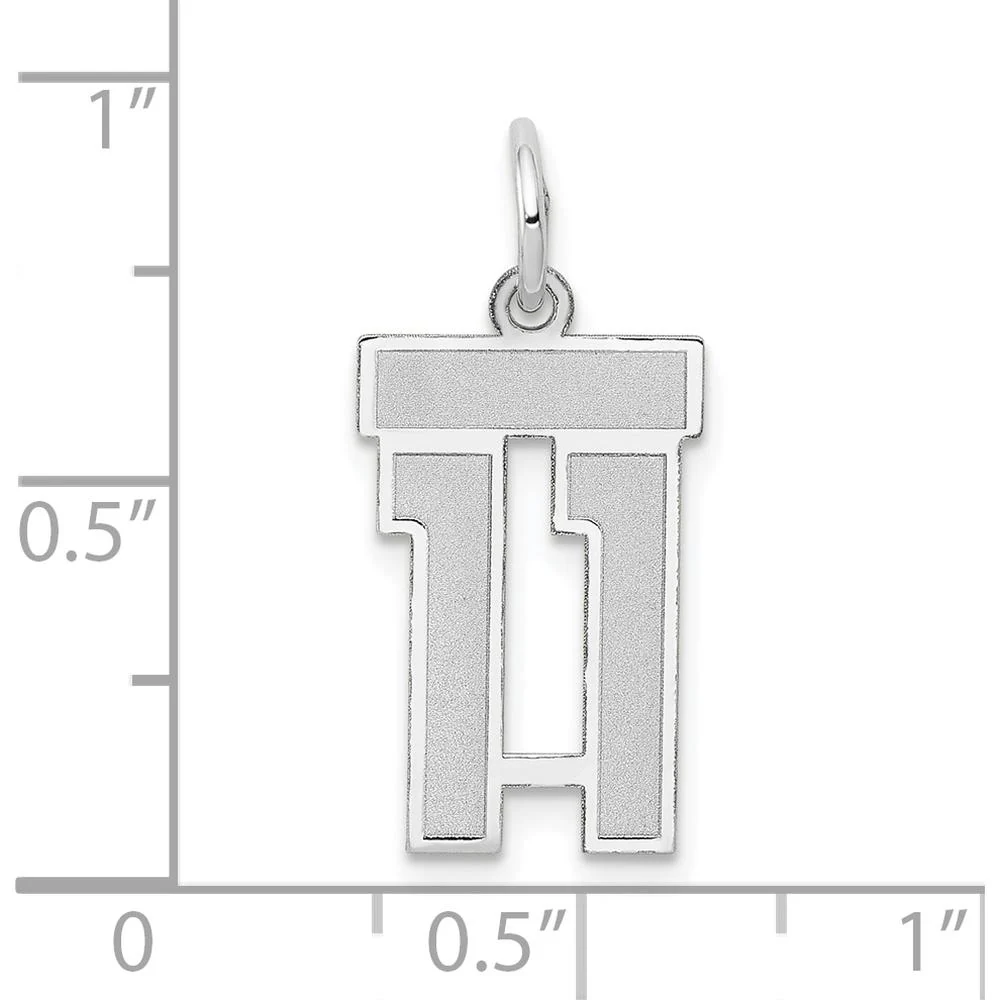 14K White Gold Small Satin Number 11 Charm Pendant with Rhodium Plating by Oro Pregiato - Image 4