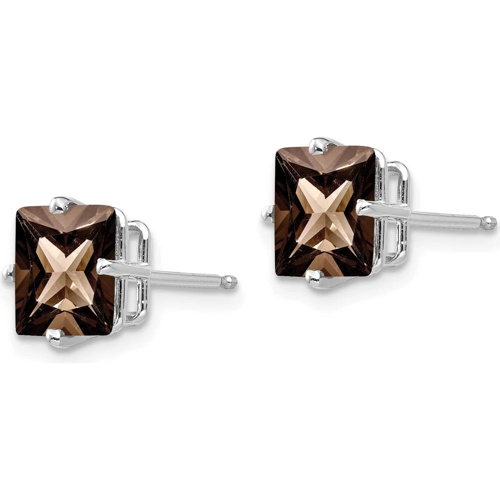 14K White Gold Smoky Quartz Checkerboard Cut Stud Earrings - 1.75 Carat Total Gemstone Weight by Monteluci Fine Jewelry - Image 2