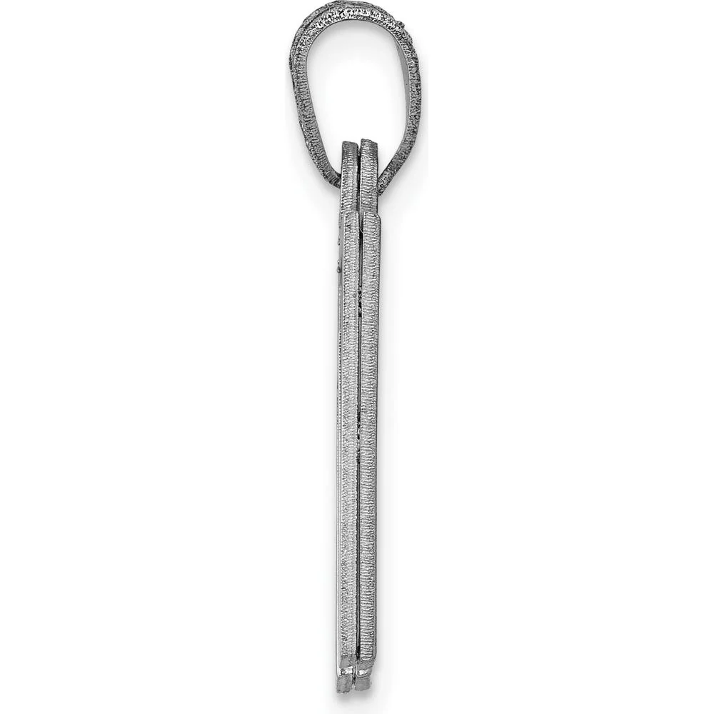 14K White Gold Solid Satin Chai Charm Pendant with Laser Design and Rhodium Plating - 22mm Length by Oro Pregiato - Image 2