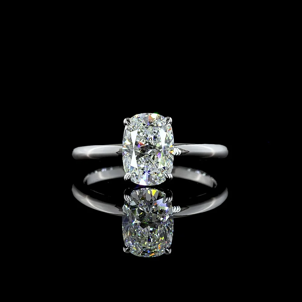 14K White Gold Solitaire Ring with 1.45 Carat Cushion Brilliant Cut Lab Diamond - D VVS2 Clarity IGI Certified - Covaloro Fine Jewelry
