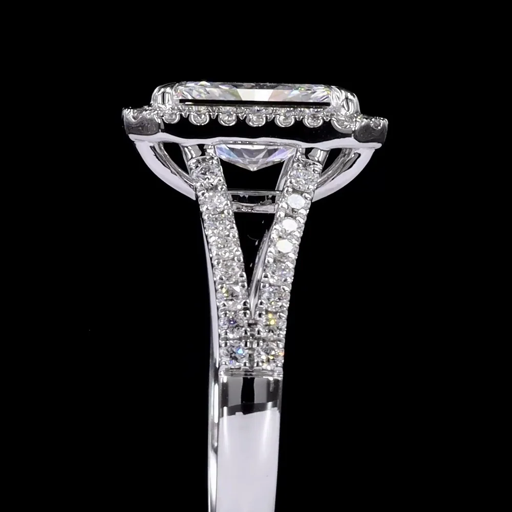 14K White Gold Split Shank Halo Ring with 1.56 Carat Radiant Cut D VVS2 Lab Diamond and 0.32 Carat Brilliant Cut Diamond Accents - 1.88 Carat Total Diamond Weight - Covaloro Fine Jewelry - Image 4