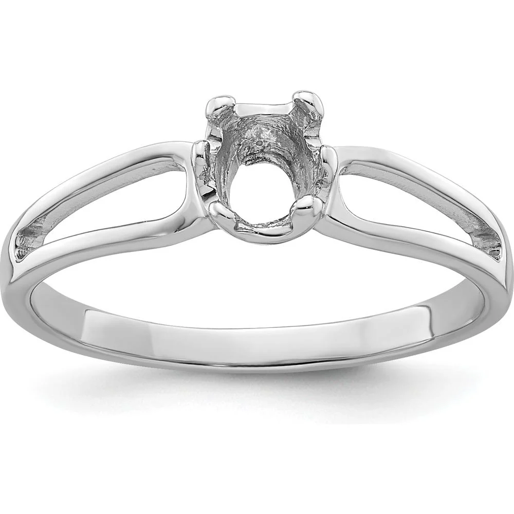14K White Gold Split Shank Mounting for 6x4mm Oval Gemstone - Size 6 by Monteluci Fine Jewelry