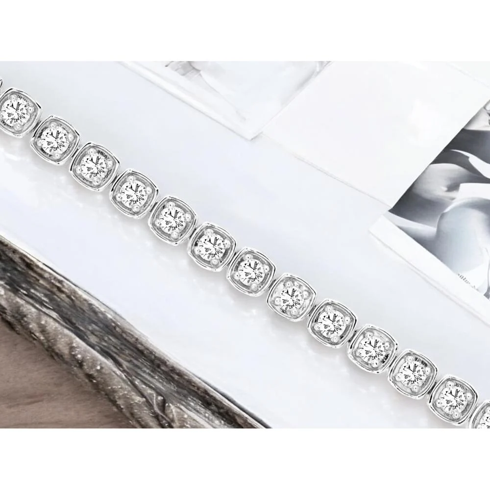 14K White Gold Station Bracelet with Round Diamonds in Geometric Settings - 2.00 Carat Total Diamond Weight - Royal Jewelry - Image 2