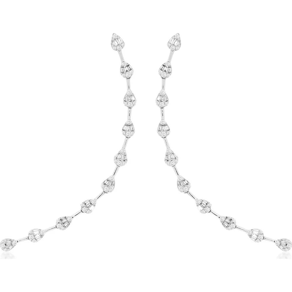 14K White Gold Station Drop Earrings with Pear Cut Diamonds - 1.06 Carat Total Diamond Weight - Royal Jewelry