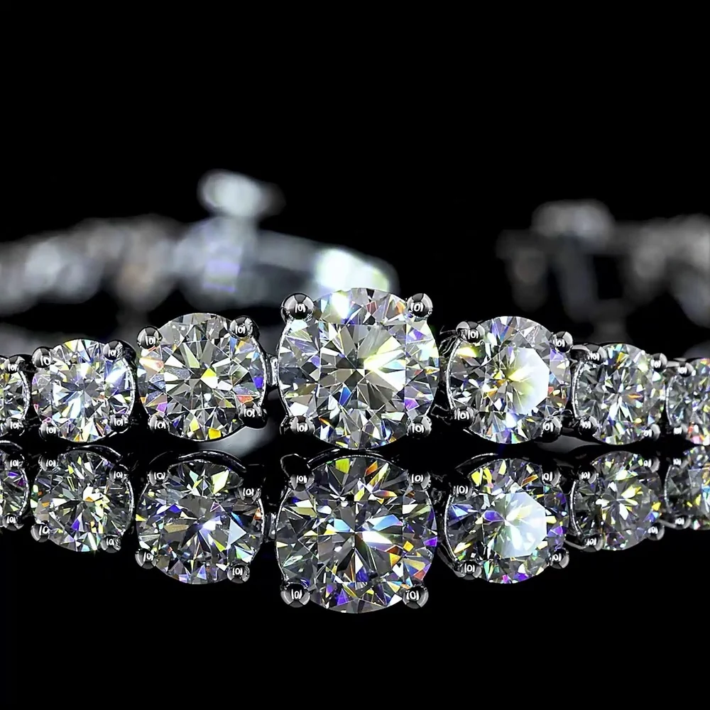 14K White Gold Station Line Tennis Bracelet with Round and Heart Shape Lab Diamonds - 5.70 Carats Total Diamond Weight - Covaloro Fine Jewelry - Image 2