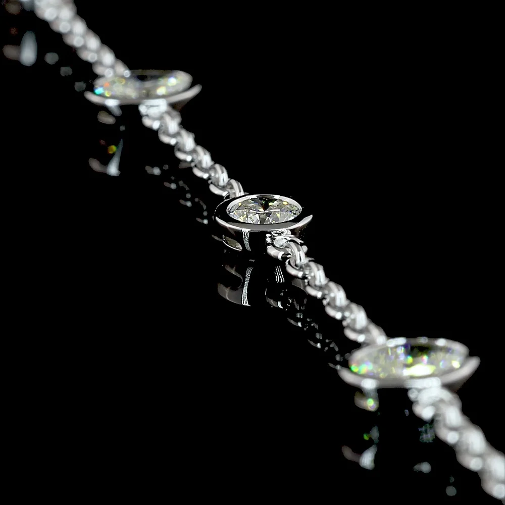 14K White Gold Station Necklace with Bezel Set Oval and Brilliant Cut Lab Diamonds - 4.26 Carat Total Weight - Covaloro Fine Jewelry - Image 3