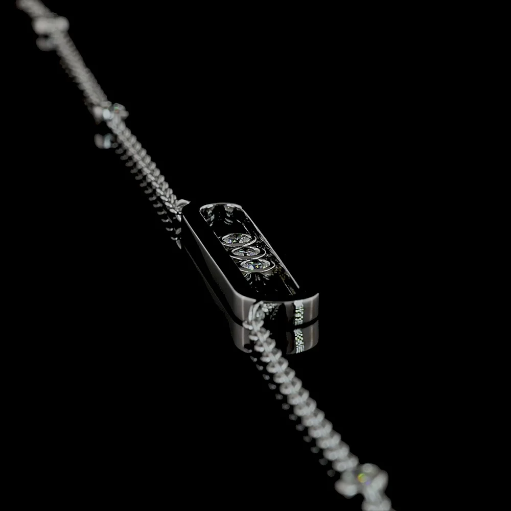 14K White Gold Station Necklace with Bezel Set Round Lab Diamonds and Geometric Bar Pendant - 0.42 Carat Total Diamond Weight - Covaloro Fine Jewelry - Image 3