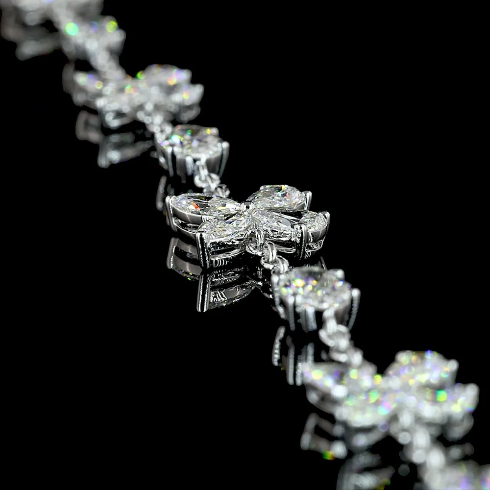 14K White Gold Station Necklace with Mixed Cut Lab Diamonds (Oval and Pear) - 5.18 Carat Total Weight - Covaloro Fine Jewelry - Image 3