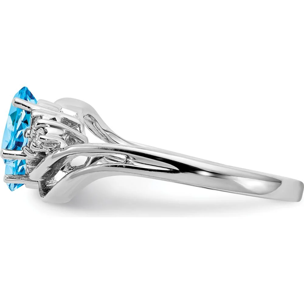 14K White Gold Swirl Ring with 6x4mm Oval Swiss Blue Topaz and Diamond Accents - 1.15 Carat Total Gem Weight - Size 6 by Monteluci Fine Jewelry - Image 4