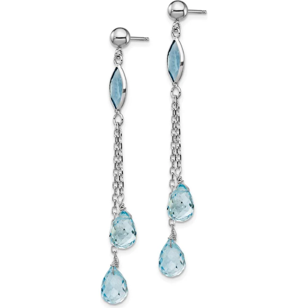 14K White Gold Swiss and Sky Blue Topaz Dangle Earrings - 1.5 Carat Total Gem Weight by Monteluci Fine Jewelry - Image 2