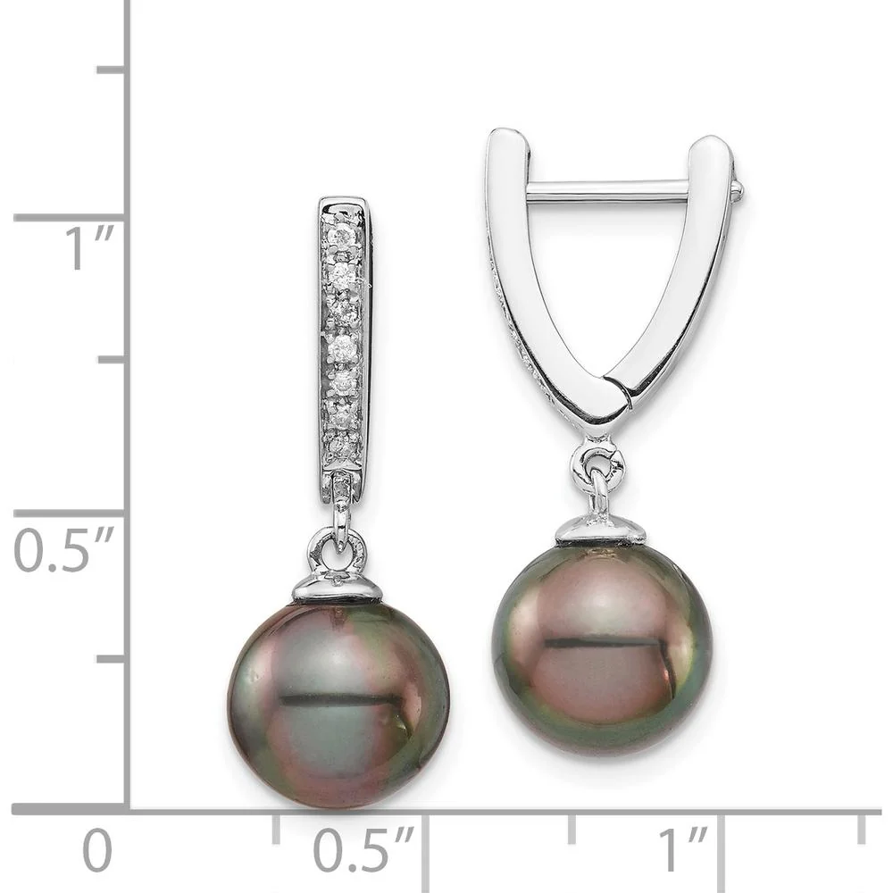 14K White Gold Tahitian Black Pearl and Diamond Dangle Earrings - 0.10 Carat Total Diamond Weight by Monteluci Fine Jewelry - Image 4