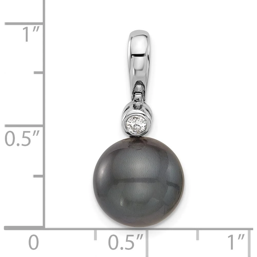 14K White Gold Tahitian Black Pearl Pendant with Round Diamond Accent - 0.05 Carat Diamond Weight by Monteluci Fine Jewelry - Image 4