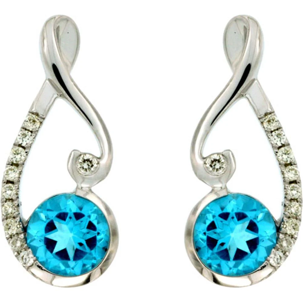 14K White Gold Teardrop Blue Topaz and Diamond Accent Earrings - 0.90 Carat Total Blue Topaz Weight, 0.09 Carat Total Diamond Weight - Royal Jewelry