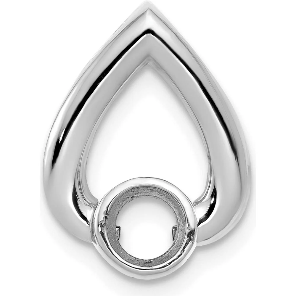 14K White Gold Teardrop Pendant Mounting for 4.4mm Round Stone - Rhodium Plated Finish by Oro Pregiato - Image 3