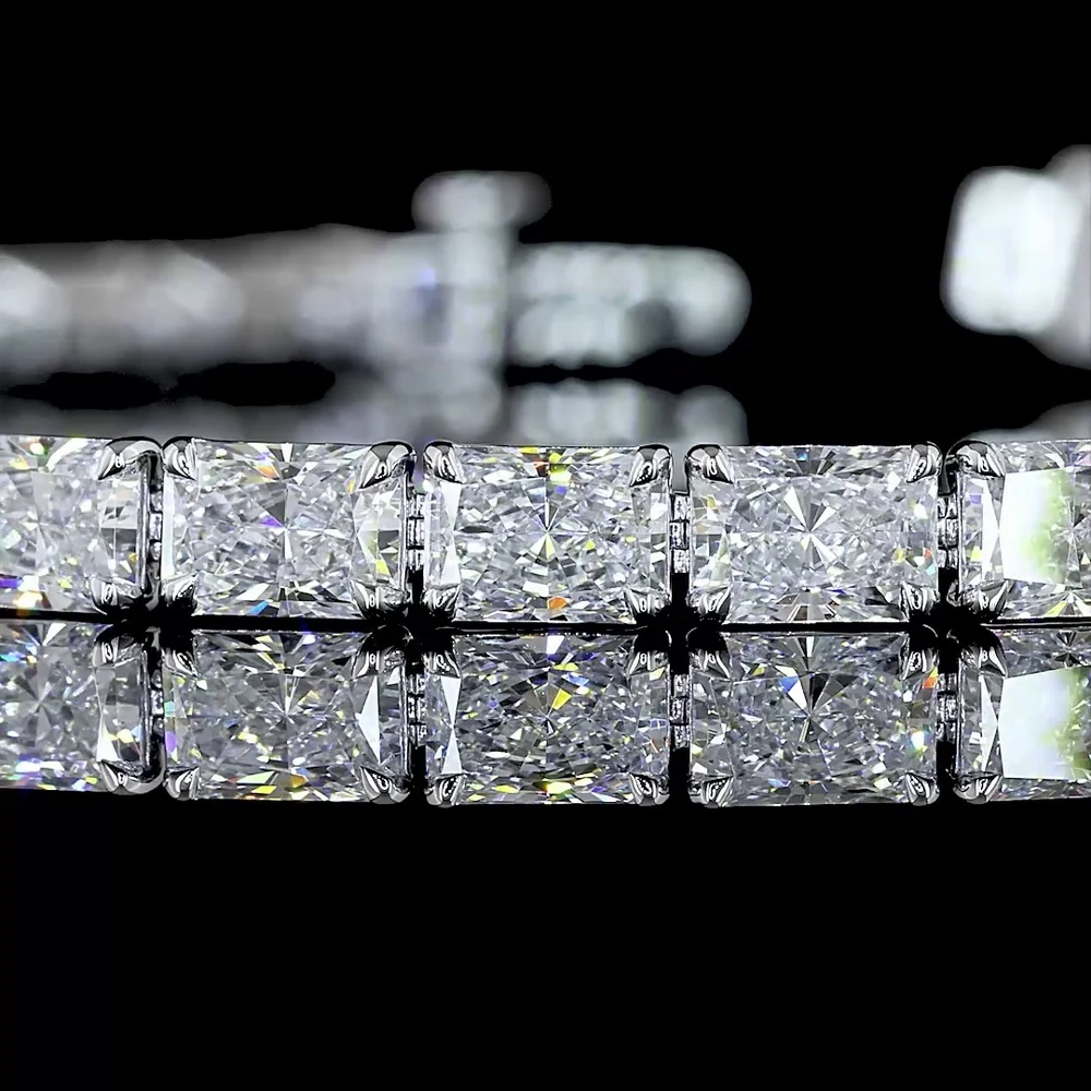 14K White Gold Tennis Bracelet with 35 East-West Radiant Cut Lab Diamonds - 11.24 Carats Total Carat Weight, E-F Color VS1 Clarity - Covaloro Fine Jewelry - Image 2