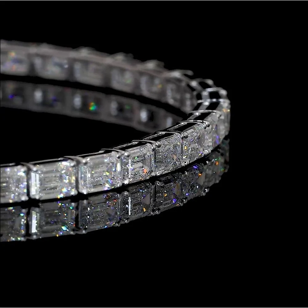 14K White Gold Tennis Bracelet with East-West Set Emerald Cut Lab Diamonds - 4.77 Carat Total Weight - Covaloro Fine Jewelry - Image 3
