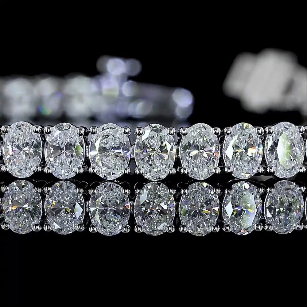 14K White Gold Tennis Bracelet with North-South Oval Cut Lab Diamonds - 6.87 Carats Total Diamond Weight - Covaloro Fine Jewelry - Image 2