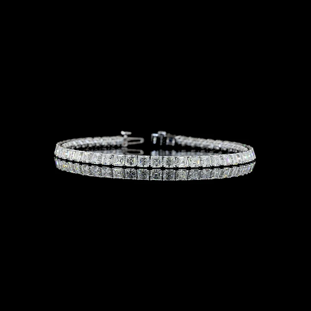 14K White Gold Tennis Bracelet with Prong Set Asscher Cut Lab Diamonds - 10.49 Carat Total Weight, 50 Stones E-F VS1 - Covaloro Fine Jewelry