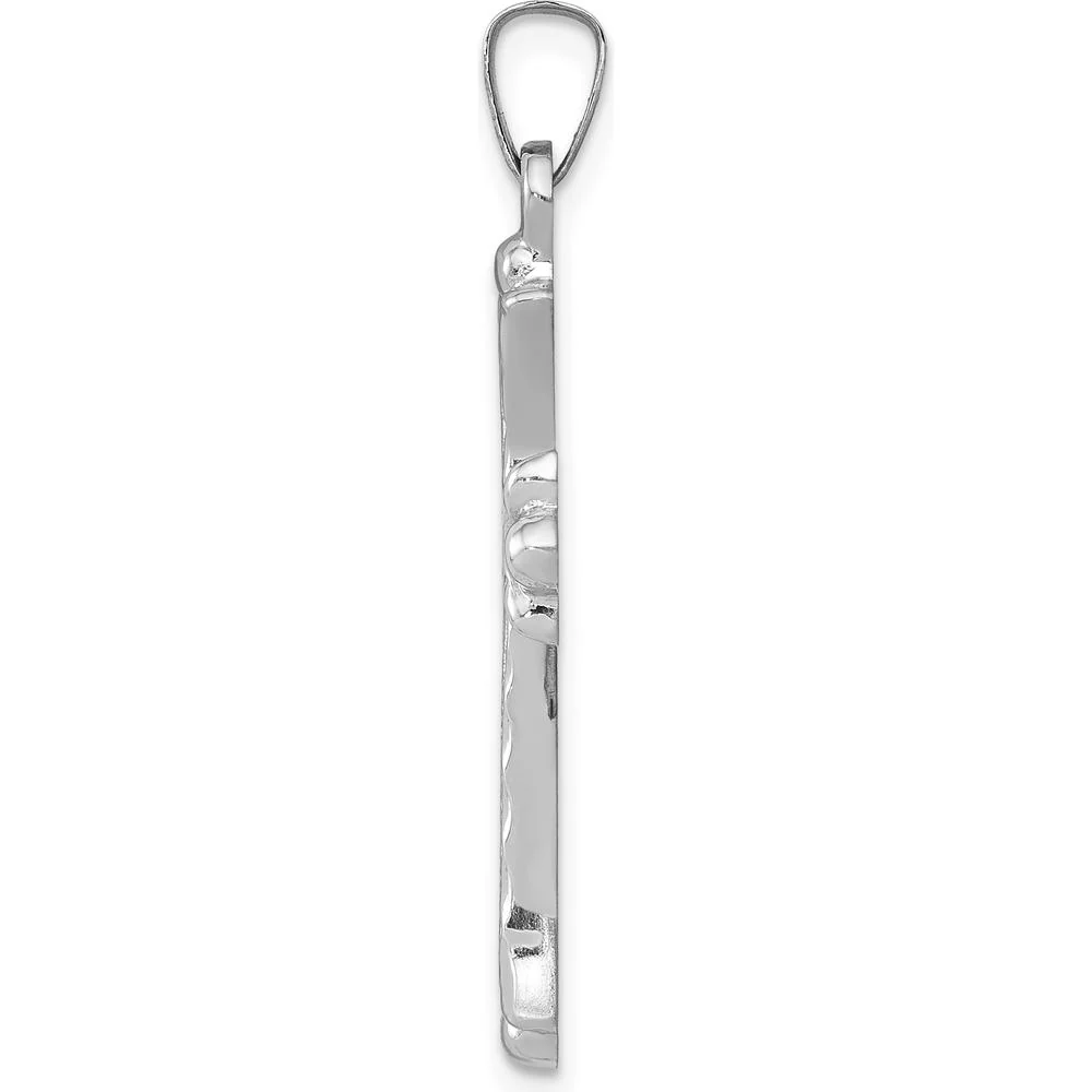 14K White Gold Textured and Polished Fleur de lis Cross Pendant - 32.5mm Length by Oro Pregiato - Image 2