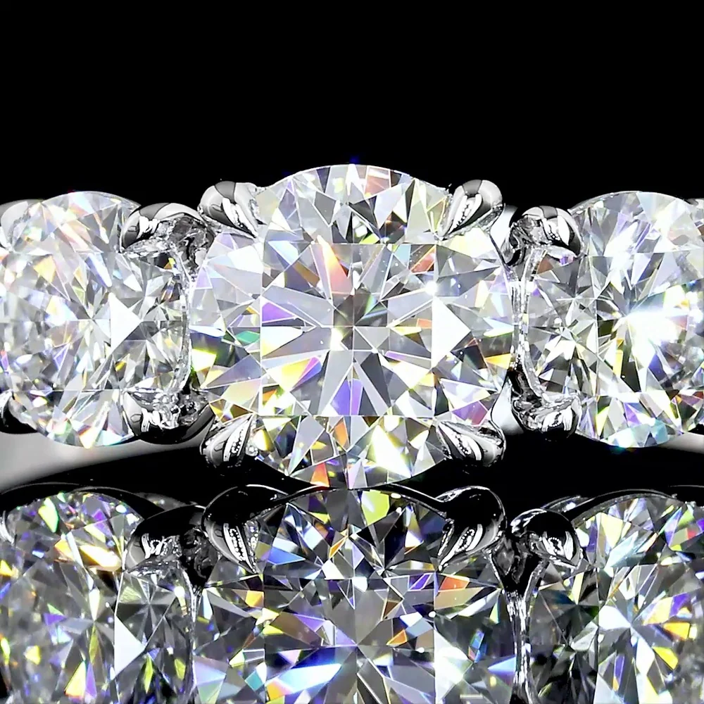 14K White Gold Three-Stone Ring with 0.71 Carat Round Lab Diamond Center and 0.71 Carat Total Side Diamonds - 1.42 Carat Total Diamond Weight - Covaloro Fine Jewelry - Image 3
