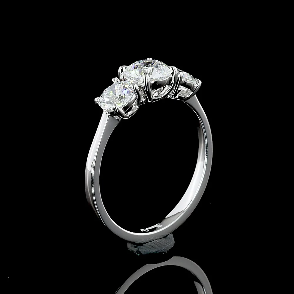 14K White Gold Three-Stone Ring with 0.71 Carat Round Lab Diamond Center and 0.71 Carat Total Side Diamonds - 1.42 Carat Total Diamond Weight - Covaloro Fine Jewelry - Image 4