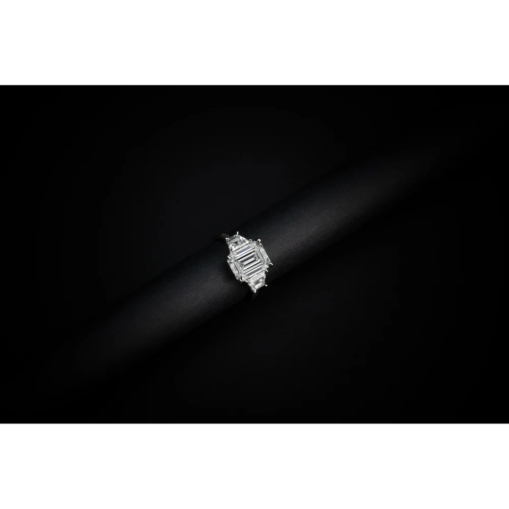 14K White Gold Three Stone Ring with 1.14 Carat Oval Cut Lab Diamond and 0.55 Carat Half-Moon Side Diamonds - 1.69 Carat Total Diamond Weight - Covaloro Fine Jewelry - Image 2