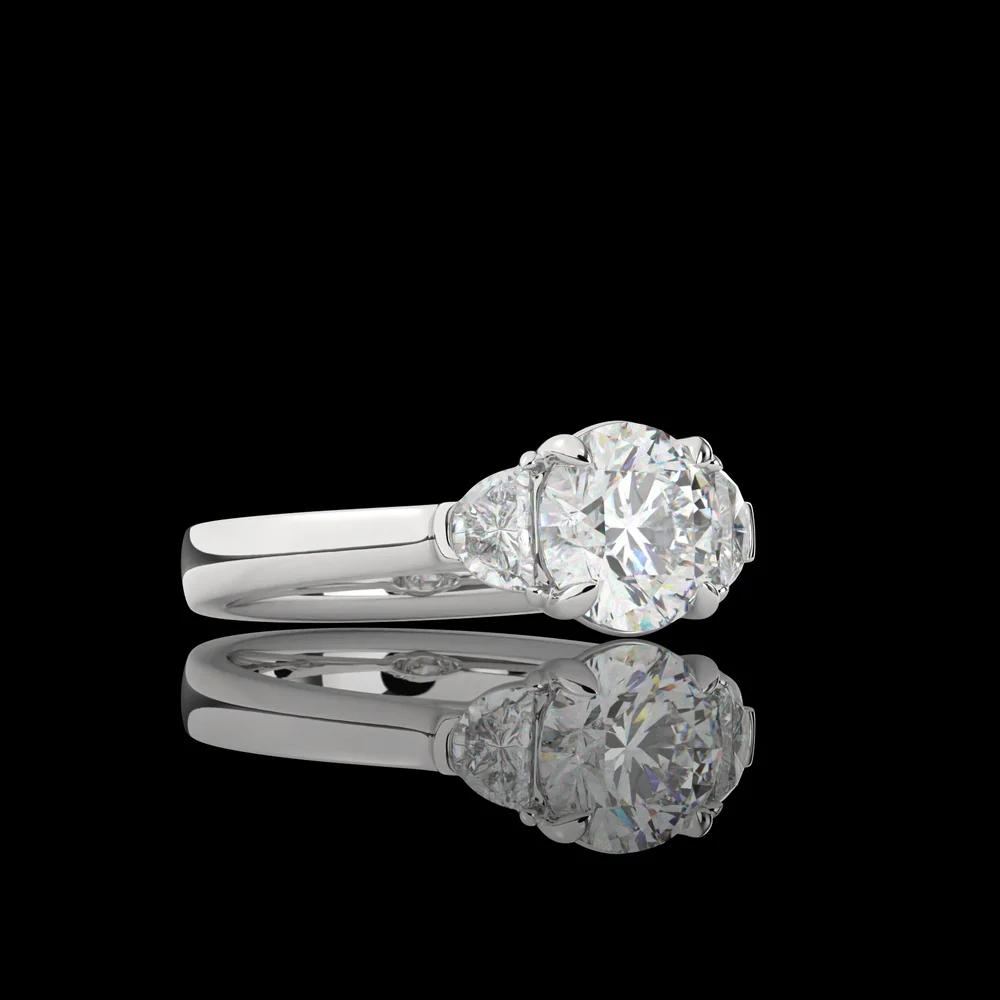 14K White Gold Three Stone Ring with 1.52 Carats Round Brilliant Cut Lab Diamond and 0.35 Carats Half-Moon Side Diamonds - 1.87 Carats Total Diamond Weight - Covaloro Fine Jewelry - Image 2
