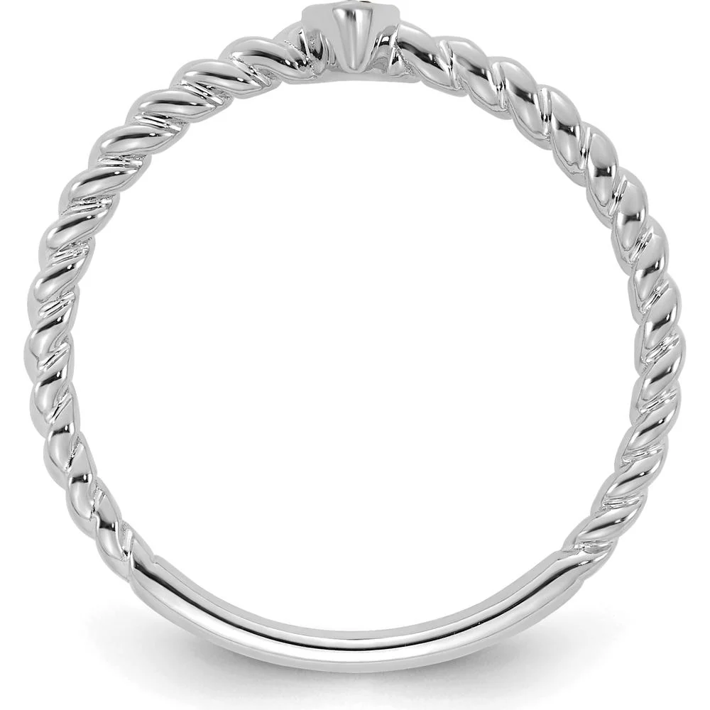 14K White Gold Twisted Band Ring with Green Emerald - 0.25 Carat Total Gemstone Weight - Size 7 by Oro Pregiato - Image 3