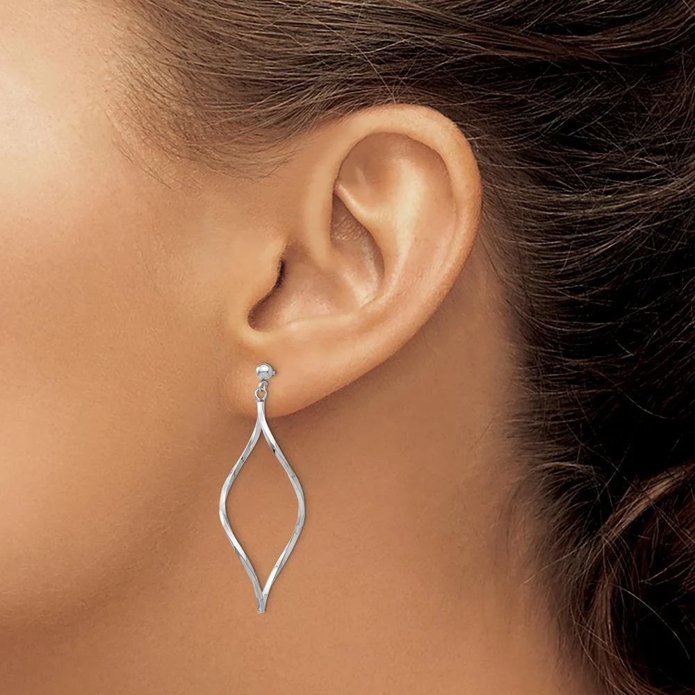 14K White Gold Twisted Drop Dangle Earrings with Rhodium Plating by Oro Pregiato - Image 3