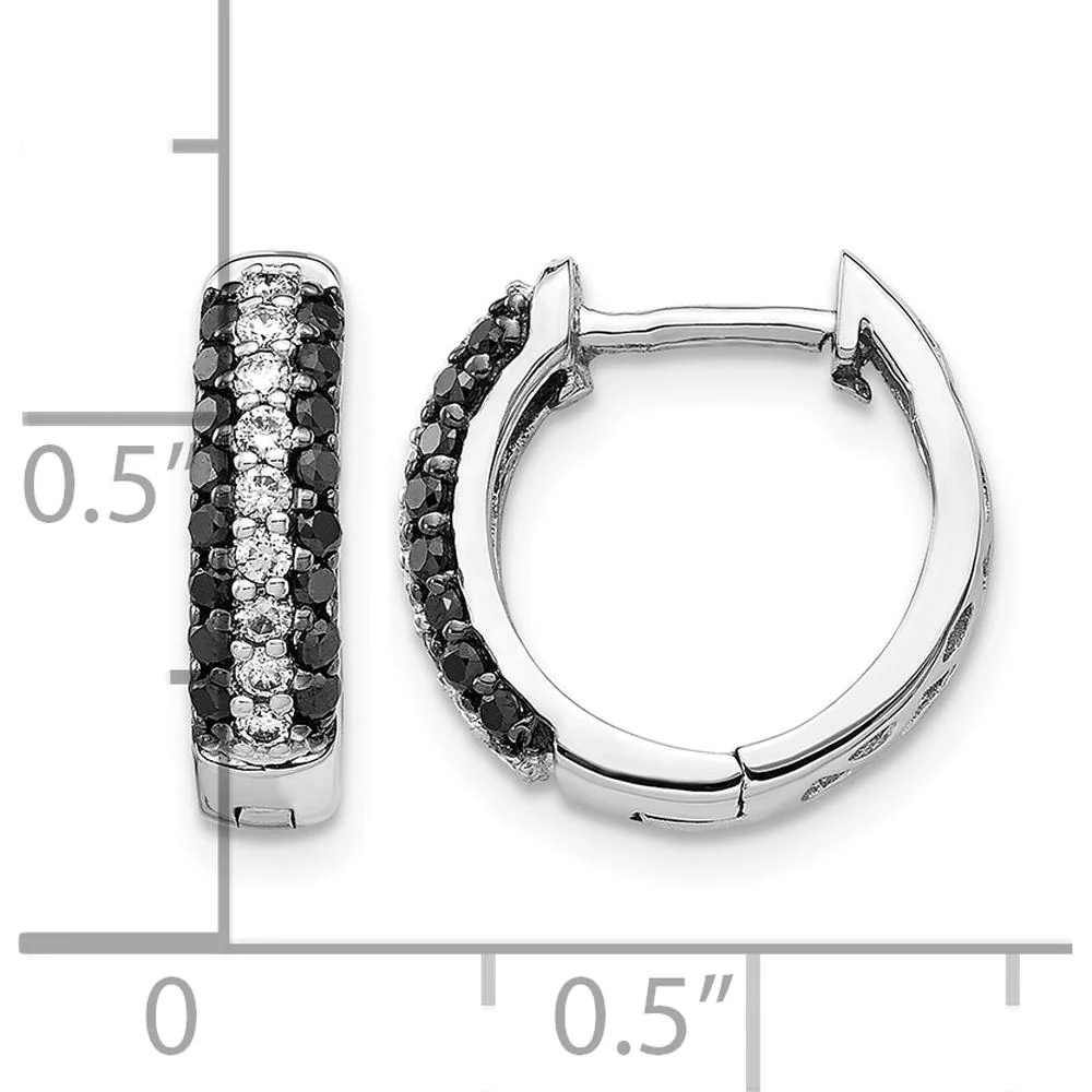 14K White Gold White and Black Diamond Hinged Hoop Earrings - 0.14 Carat Total Diamond Weight by Monteluci Fine Jewelry - Image 4