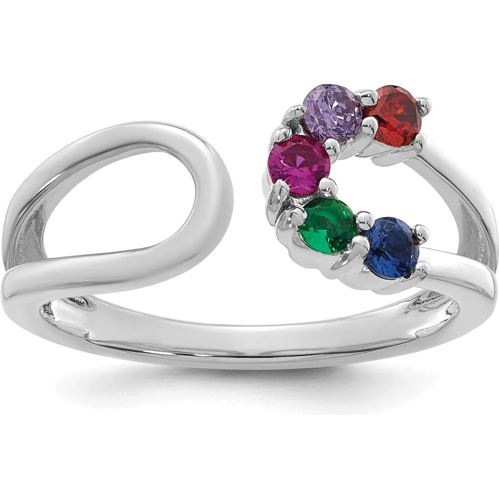 14K White Gold Wrap Mother's Ring with 5 Birthstones - Ruby, Emerald, Sapphire, Amethyst, Garnet - Size 7 by Oro Pregiato - Image 2