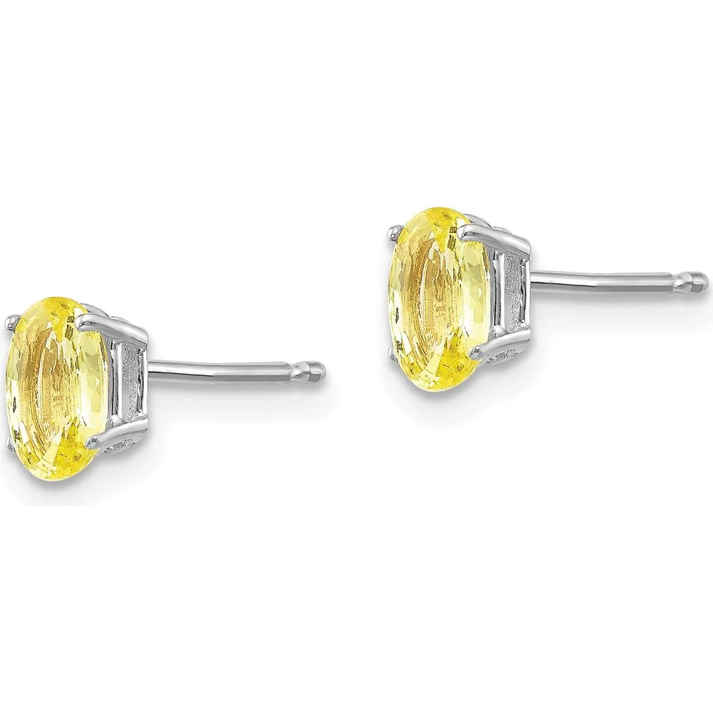 14K White Gold Yellow Sapphire Stud Earrings - 0.62 Carat Total Yellow Sapphire Weight by Monteluci Fine Jewelry - Image 2
