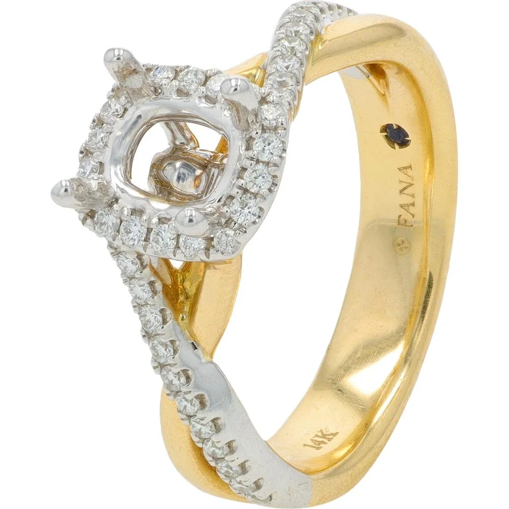 14K Yellow Gold 0.56 Carat Diamond Semi - Mount Bridal Set with Pave Halo and Interwoven Shank - Holds 6.5MM Center Diamond - Image 2