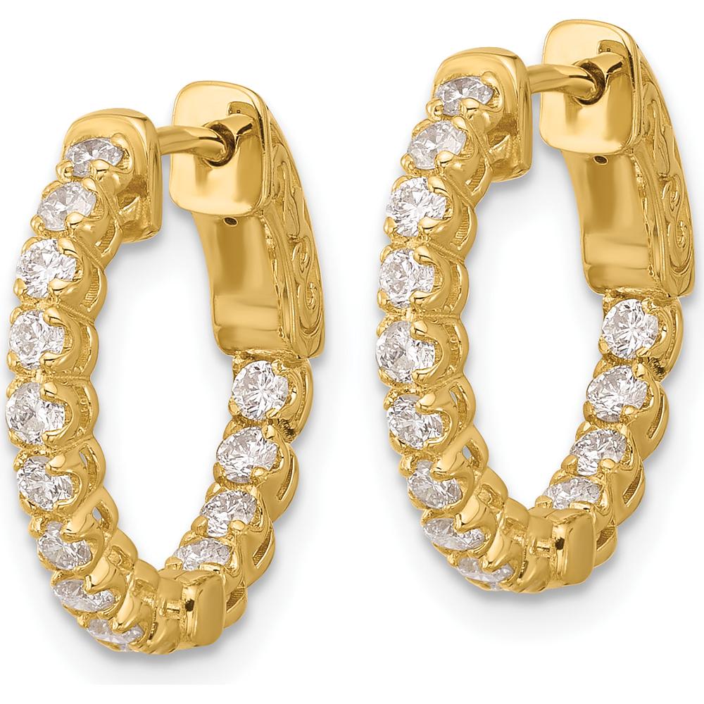 14K Yellow Gold 0.62 Carat Total Diamond In/Out Hoop Earrings with Safety Clasp - Round Diamonds by Oro Pregiato - Image 2
