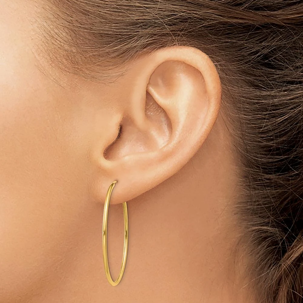14K Yellow Gold 1.5mm Polished Round Endless Hoop Earrings - 35mm Diameter by Oro Pregiato - Image 3
